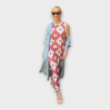 Maksi obleka z geometrijskimi in cvetličnimi vzorci