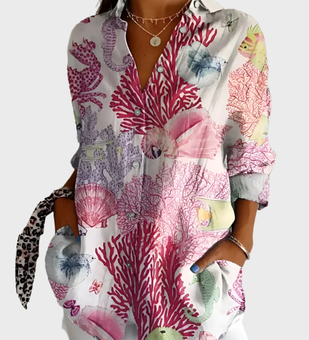 Bombažna Bluzica s Cvetličnim Motivom