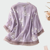 Bombažna majica z izvezenimi cvetovi