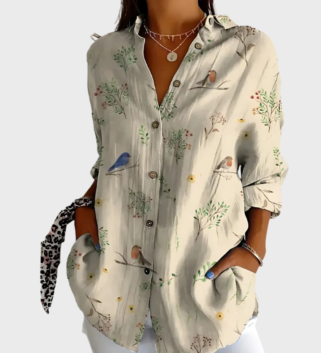 Bombažna Bluzica s Cvetličnim Motivom