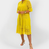 Čipkasta obleka z rokavi in sprednjimi gumbi