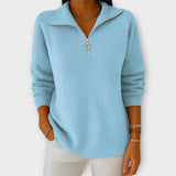 Pleteni Pulover z Zadrgo in Elegantnim Ovratnikom