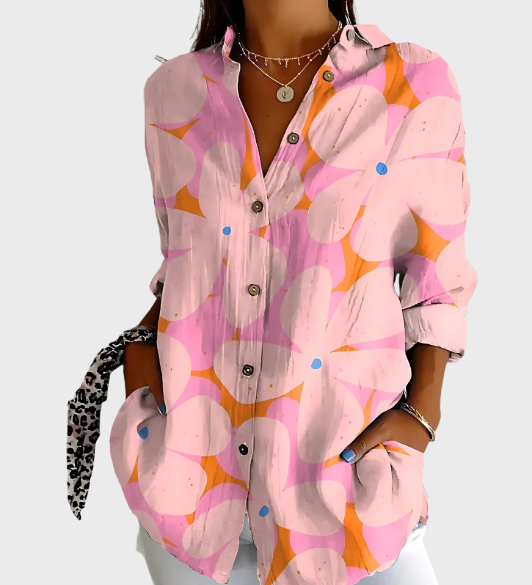 Bombažna Bluzica s Cvetličnim Motivom