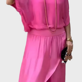 Široka Top in Hlače z Raztrganinami – Dvojnoslojni Set iz Šifona