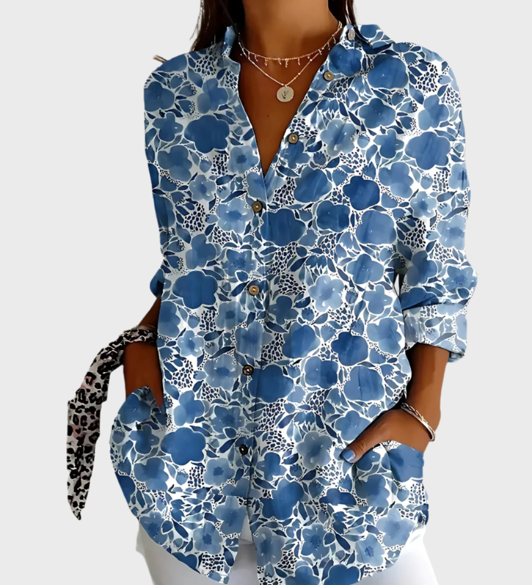 Bombažna Bluzica s Cvetličnim Motivom