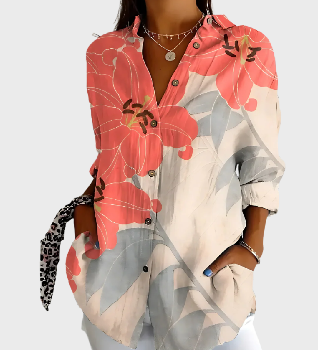 Bombažna Bluzica s Cvetličnim Motivom