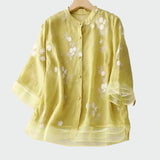 Bombažna majica z izvezenimi cvetovi