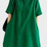 Ohlapna lanena srajčna obleka