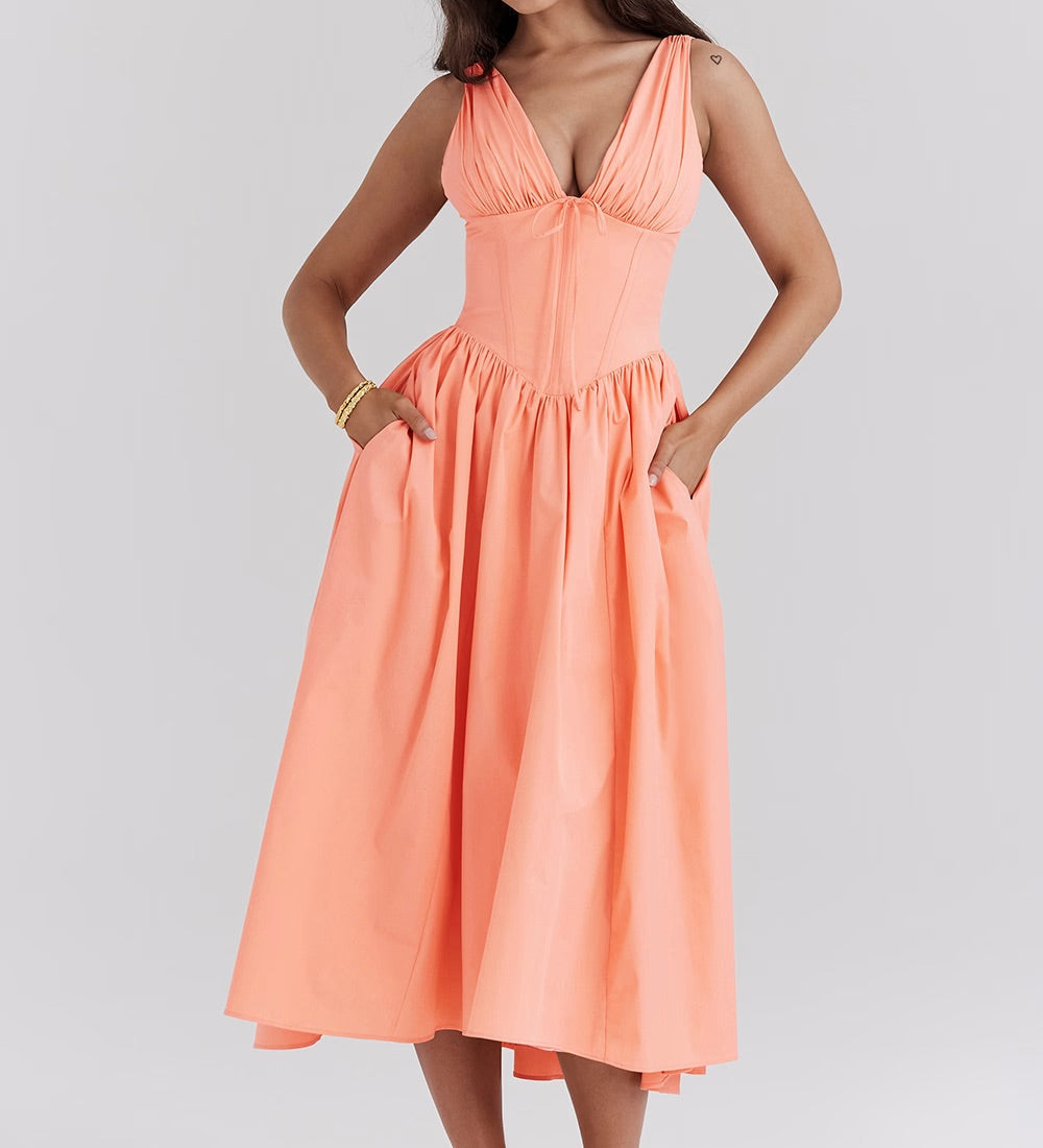 Midi obleka romantične cvetlične umetnosti