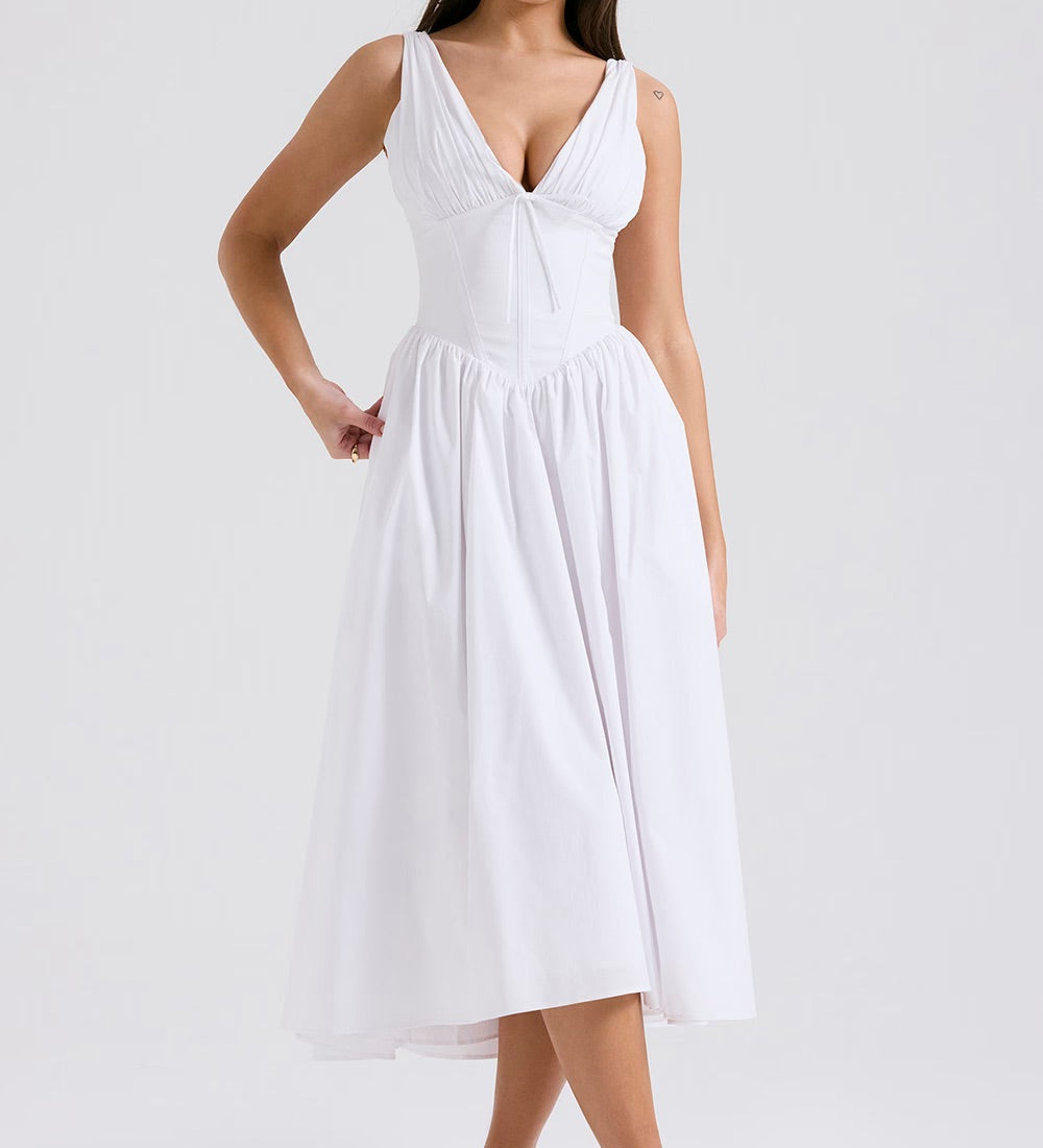 Midi obleka romantične cvetlične umetnosti