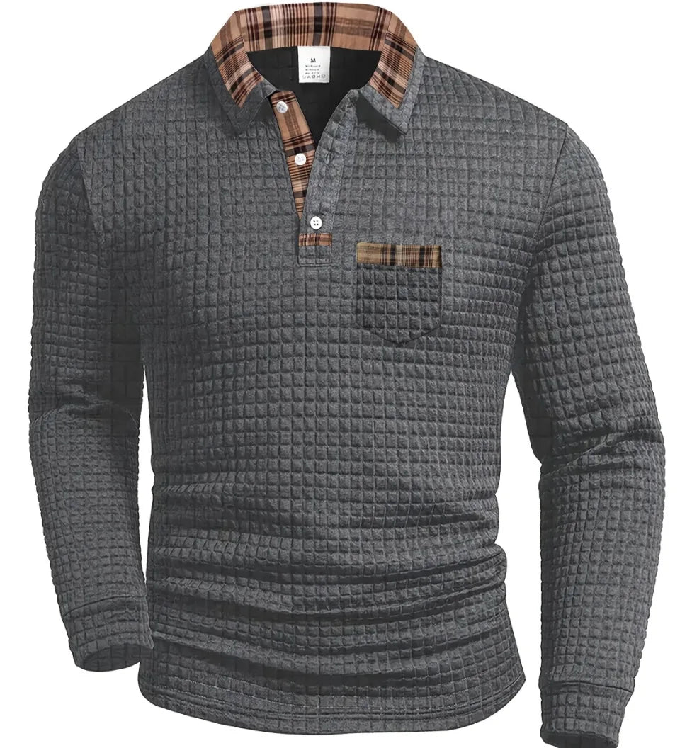 Sten | Karirasta polo majica z dolgimi rokavi