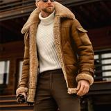 Moška zimska jakna iz umetnega usnja z notranjim flisom