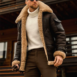 Moška zimska jakna iz umetnega usnja z notranjim flisom