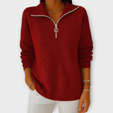 Pleteni Pulover z Zadrgo in Elegantnim Ovratnikom