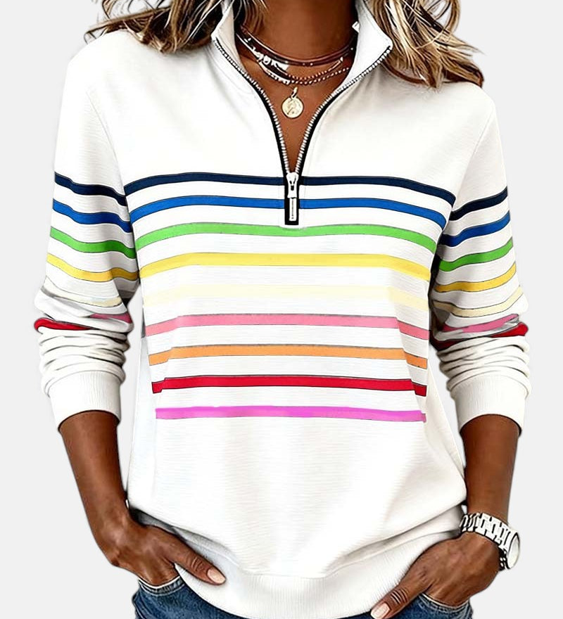 Vienna | Črtast udoben pulover s polovično zadrgo