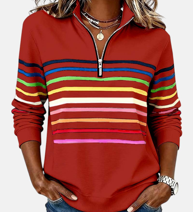 Vienna | Črtast udoben pulover s polovično zadrgo