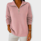 Pleteni Pulover z Zadrgo in Elegantnim Ovratnikom