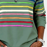 Vienna | Črtast udoben pulover s polovično zadrgo