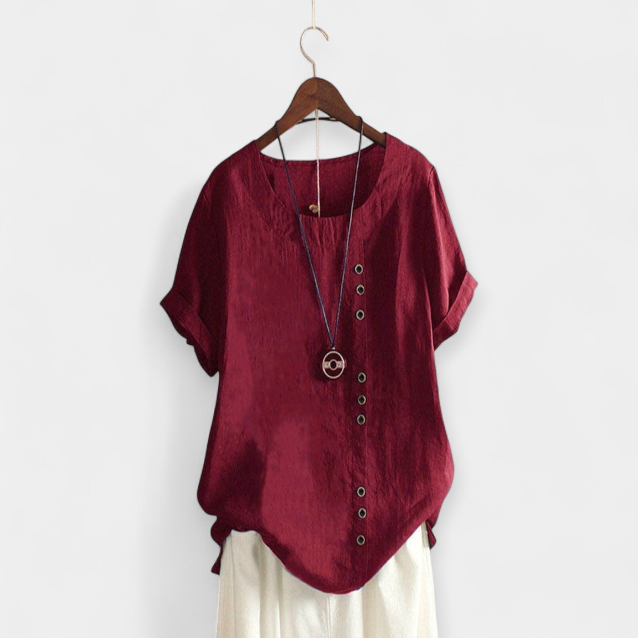 Kratek Rokav Bluza z Gumbi