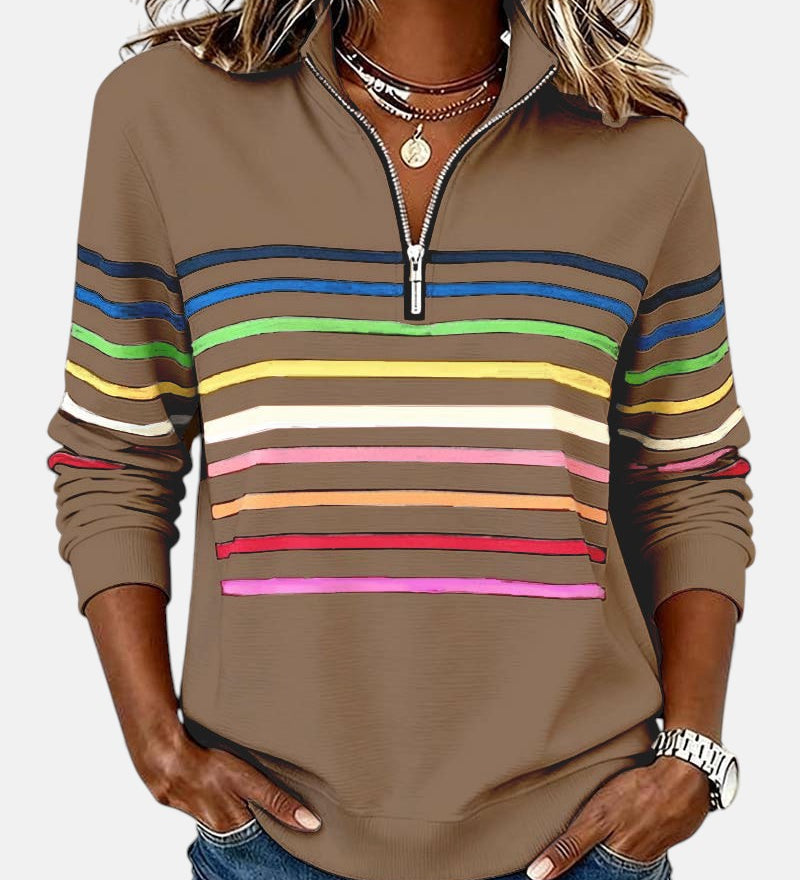 Vienna | Črtast udoben pulover s polovično zadrgo