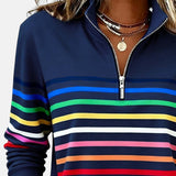 Vienna | Črtast udoben pulover s polovično zadrgo