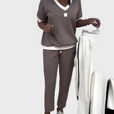 Ženski set s topom in hlačami z V-izrezom