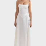 Saten Maxi Obleka z Tančnimi Naramnicami