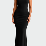 Saten obleka z odprtim hrbtom